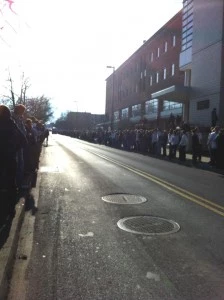 Mourners line the Curtin Street in State College near the Creamery ice cream shop where "Peachy Paterno" is served. Mourners line the Curtin Street in State College near the Creamery ice cream shop where "Peachy Paterno" is served.