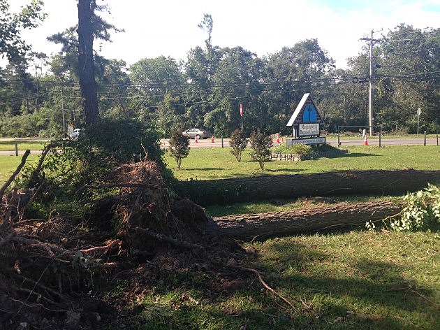 Tornado damage to the grounds of Manahawkin Baptist Church Tornado damage to the grounds of Manahawkin Baptist Church