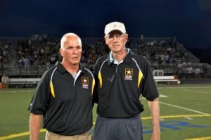 Southern Regional head football coach Chuck Donohue (left) with former Rams coach Ron Emmert who will have the field dedicated in his name tonight Southern Regional head football coach Chuck Donohue (left) with former Rams coach Ron Emmert who will have the field dedicated in his name tonight