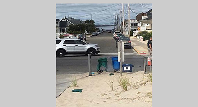 Trash can in Seaside Park following an explosion
