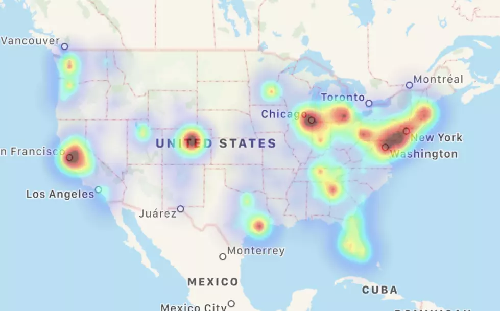 Swaths of the country without internet, according to Down Detector; Snapchat down too